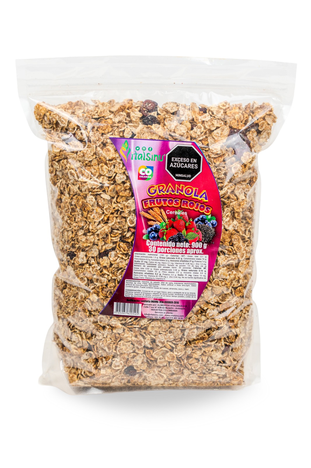 Granola Frutos Rojos 900gr - Producto saludable Vitalsinú