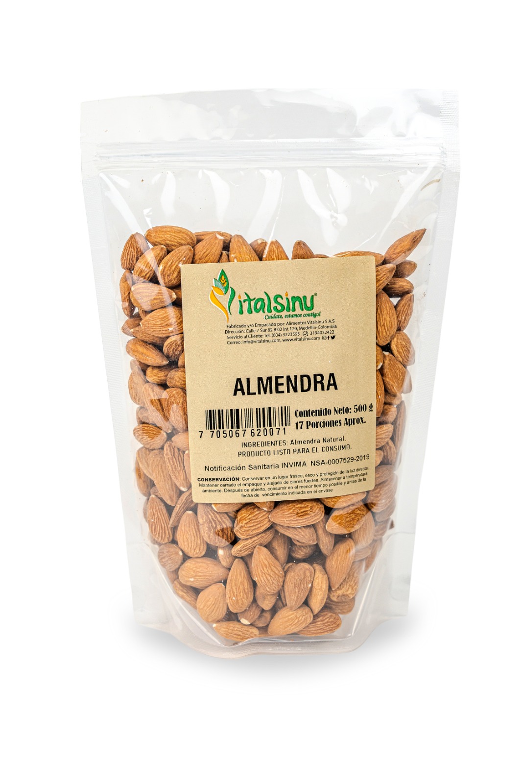 Almendras Natural 500gr - Producto saludable Vitalsinú