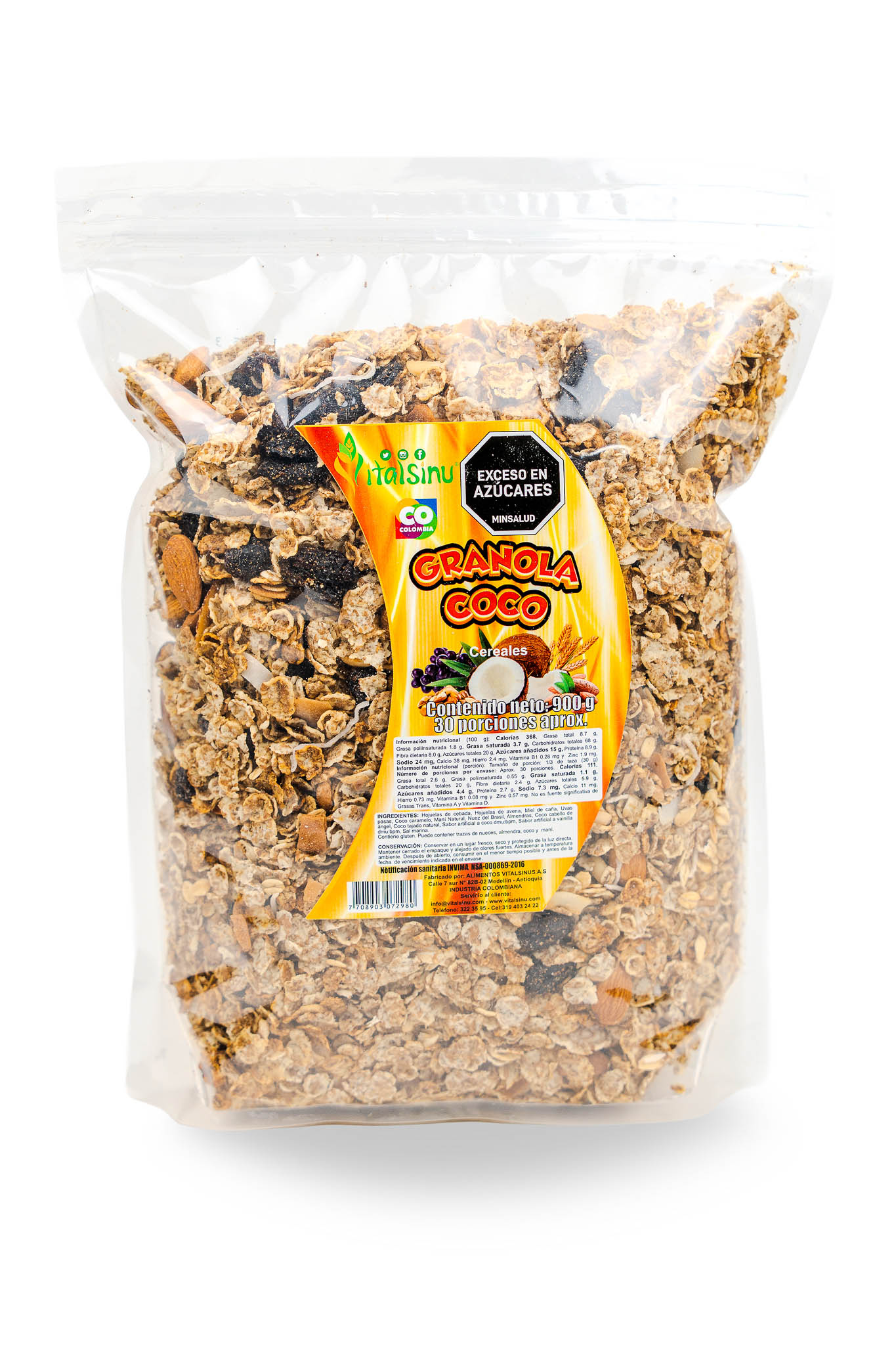 Granola Coco 900gr - Producto saludable Vitalsinú