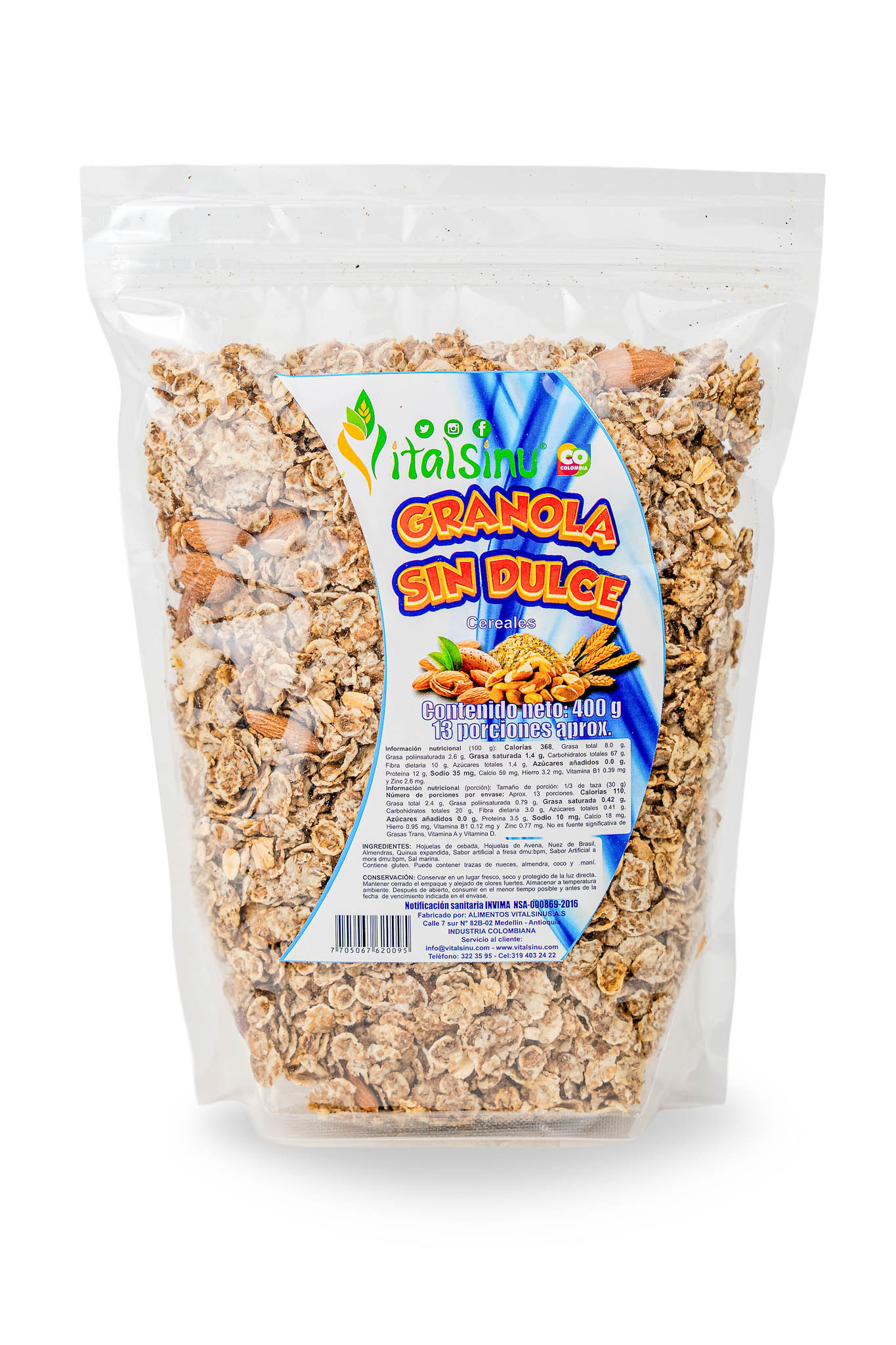 Granola Sin Dulce 400gr - Presentación disponible