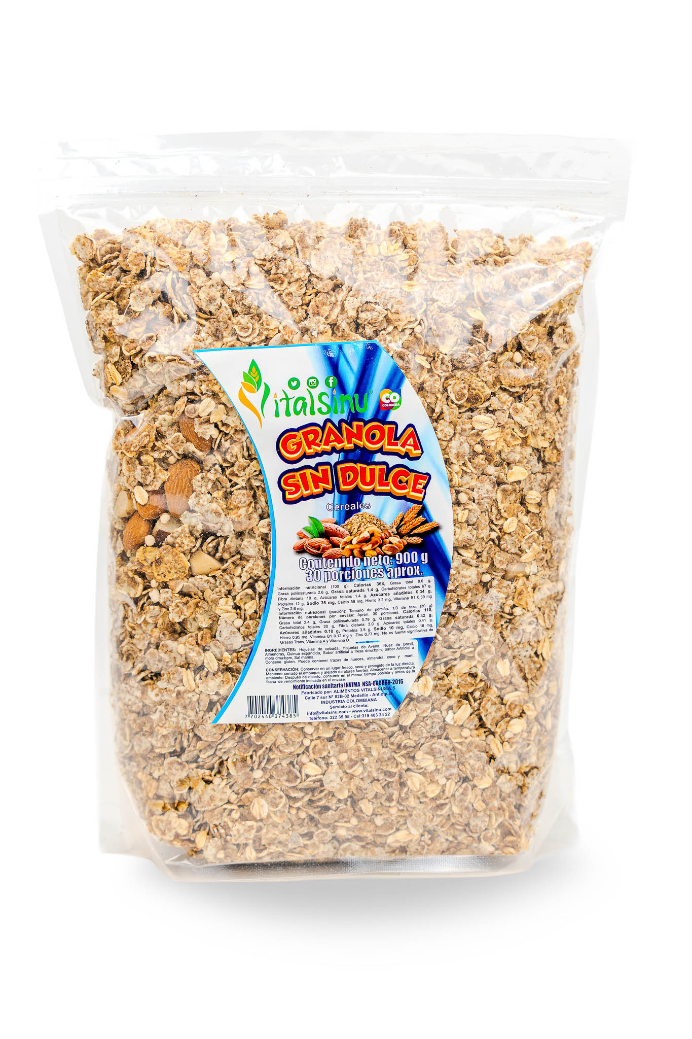 Granola Sin Dulce 900gr - Producto saludable Vitalsinú