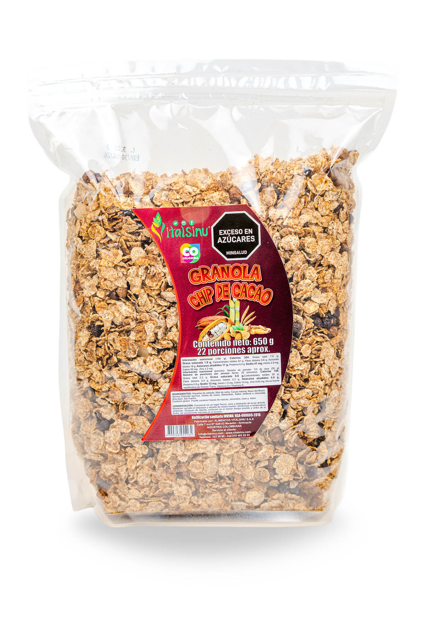 Granola Chip de Cacao 650gr - Producto saludable Vitalsinú