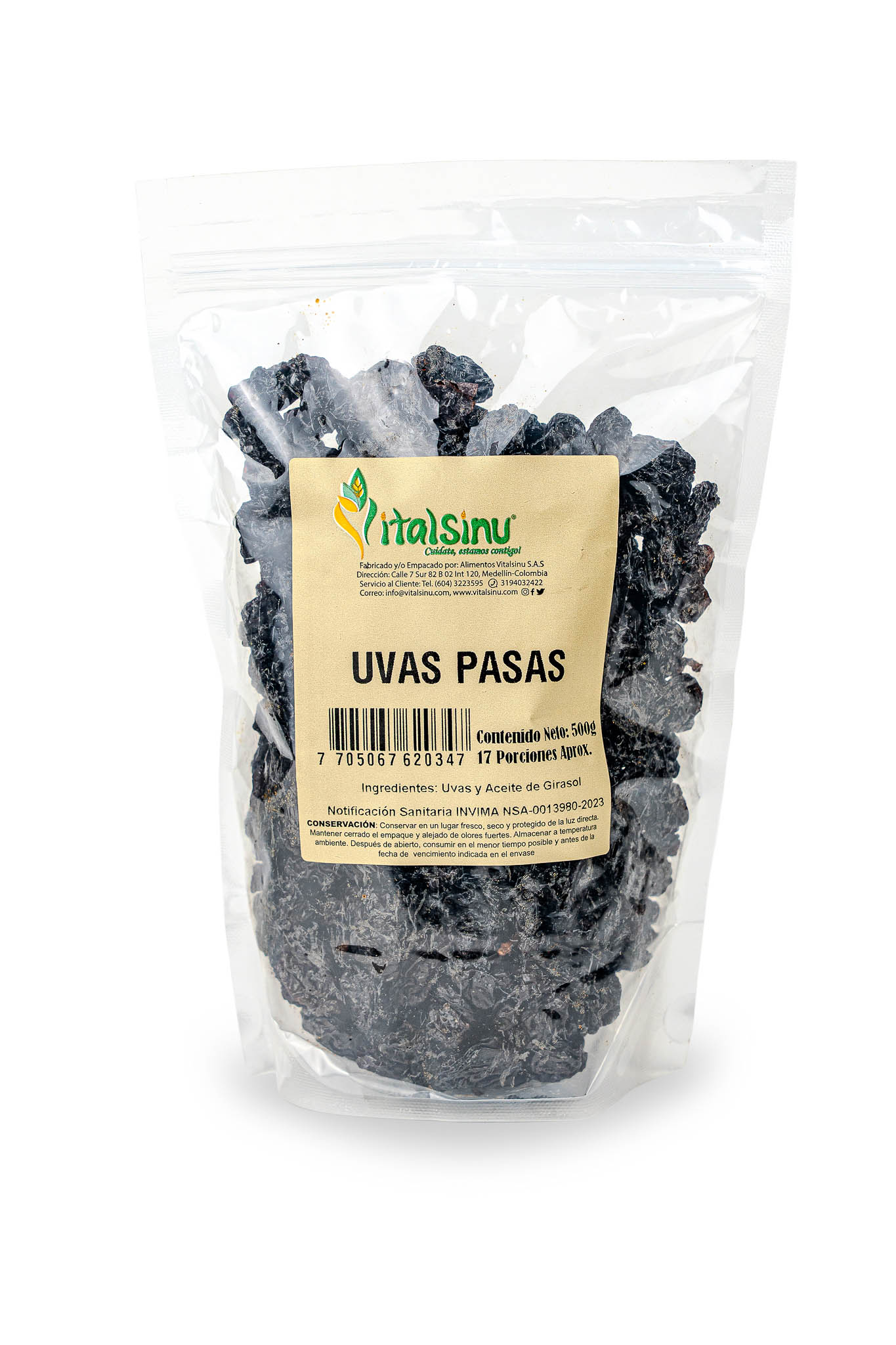 Uvas Pasas 500gr - Producto saludable Vitalsinú