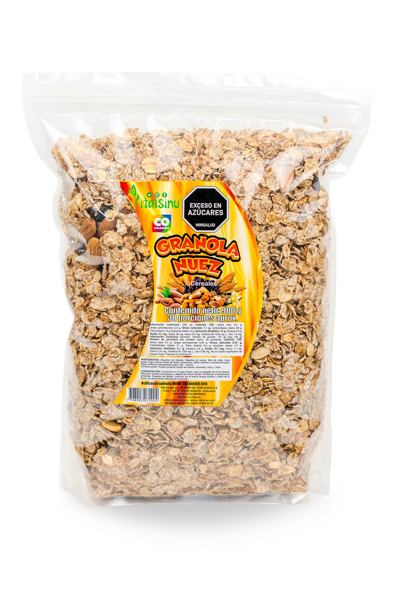 Granola Nuez 900gr - Producto saludable Vitalsinú