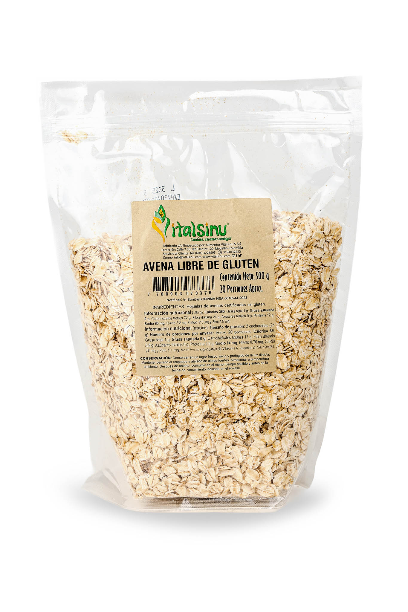 Avena Sin Gluten 500gr - Producto saludable Vitalsinú