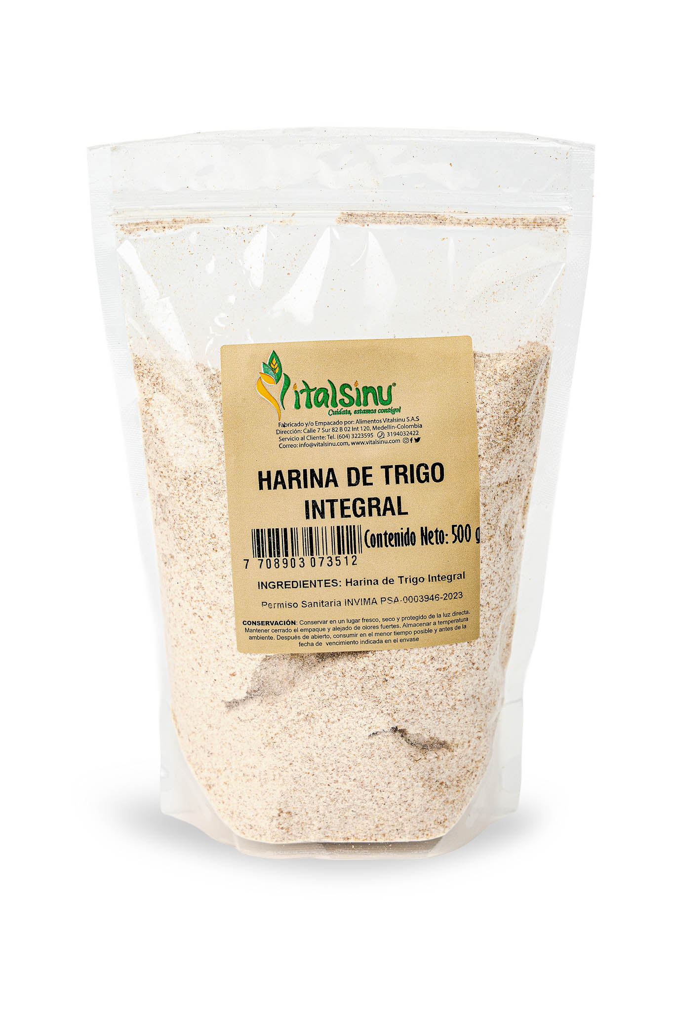 Harina de Trigo Integral 500gr - Producto saludable Vitalsinú