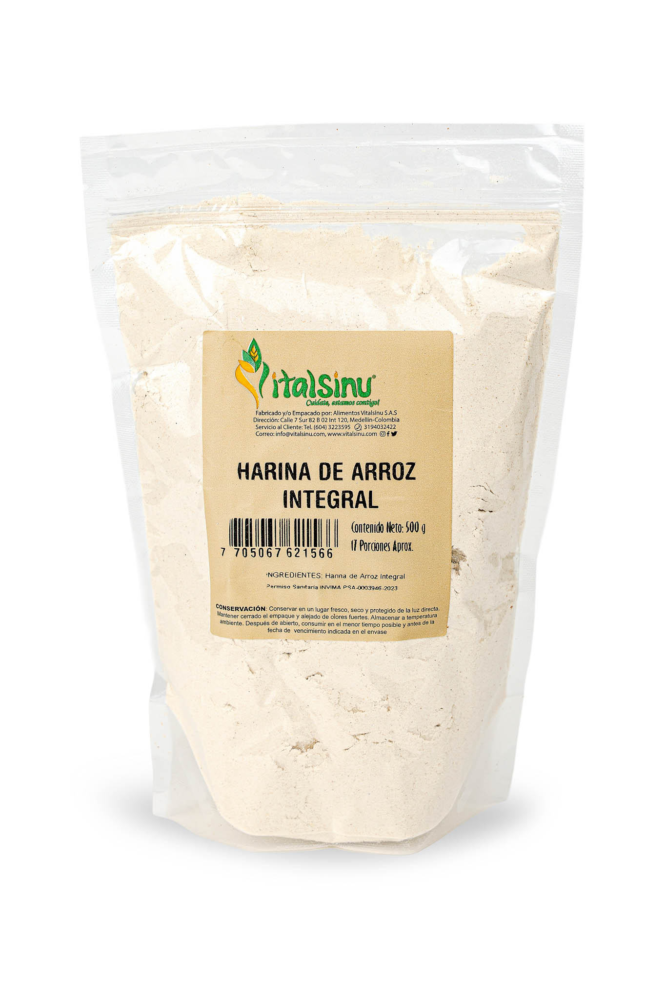 Harina de Arroz Integral 500gr - Producto saludable Vitalsinú