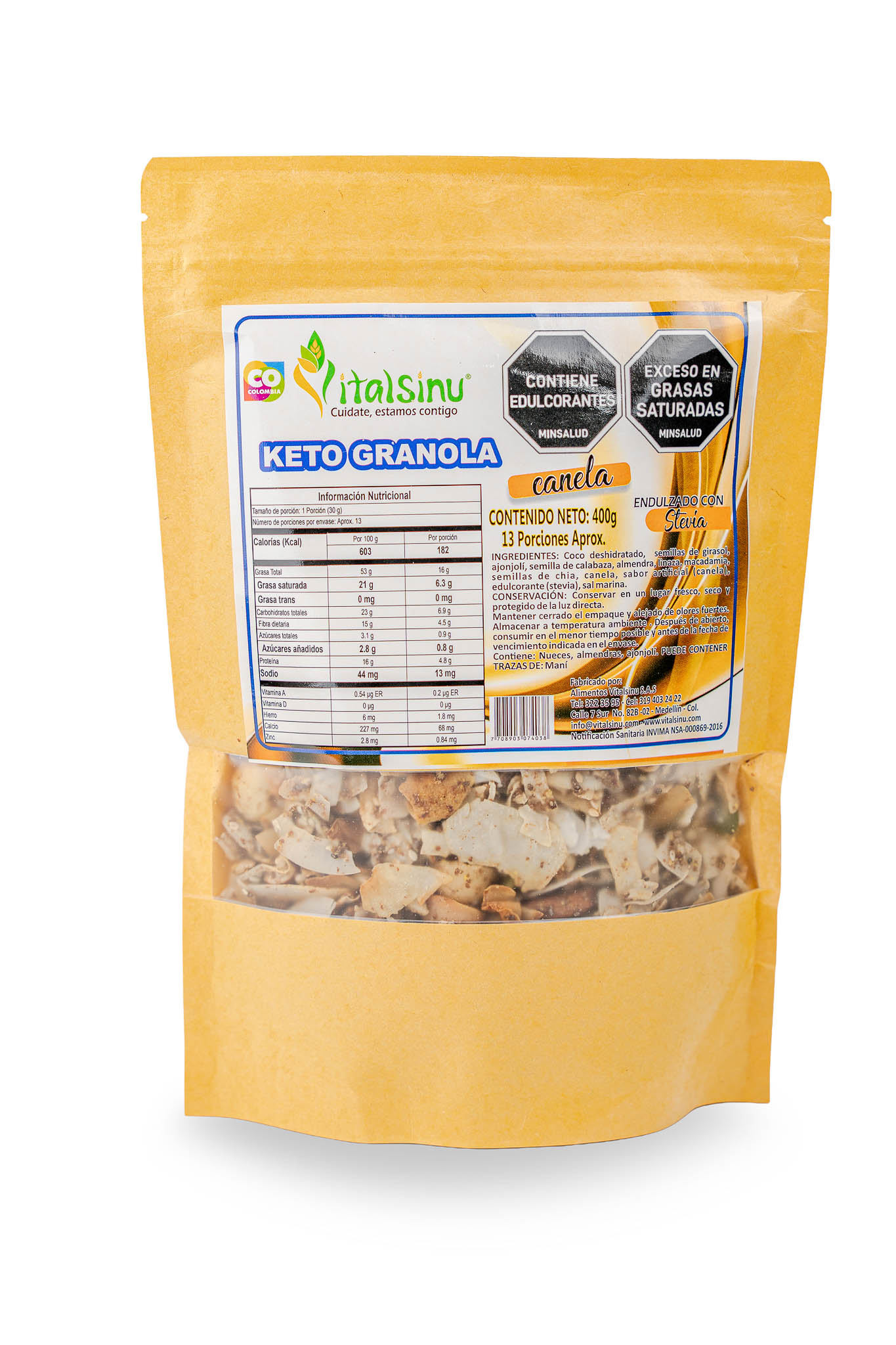 Granola Keto Canela 400gr - Producto saludable Vitalsinú