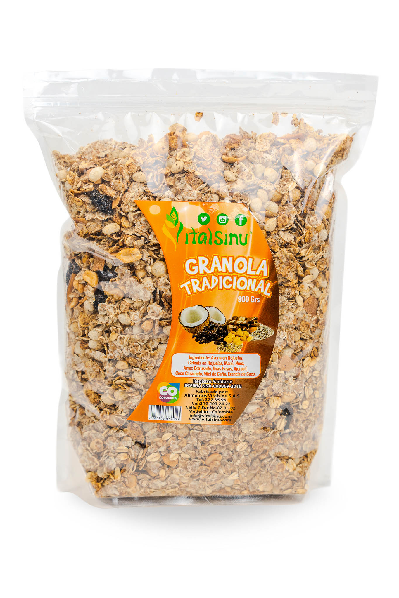 Granola Tradicional 900gr - Producto saludable Vitalsinú