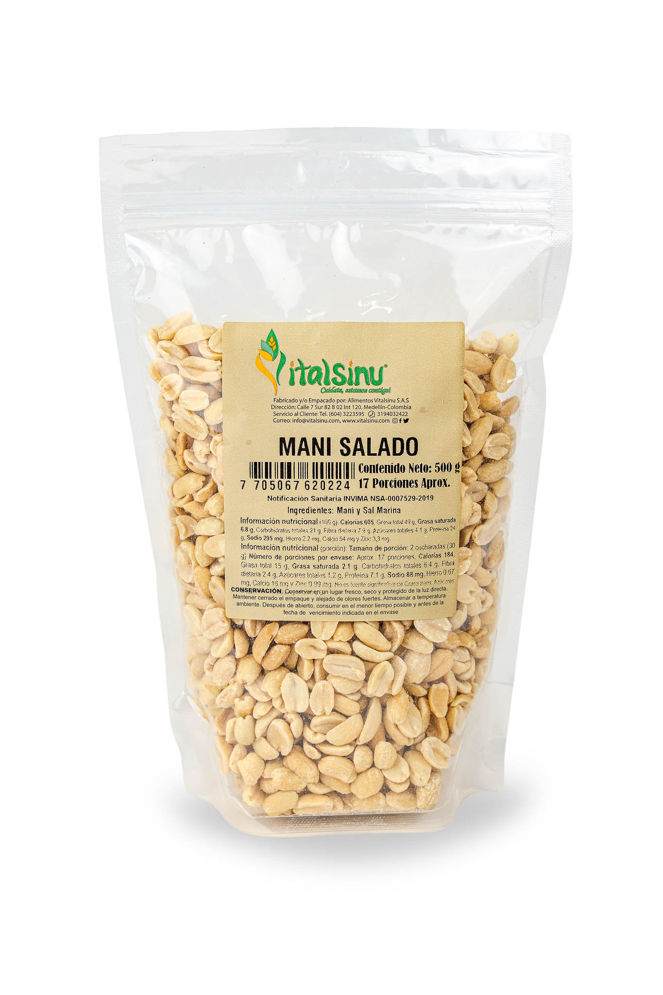 Maní Salado 500gr - Producto saludable Vitalsinú