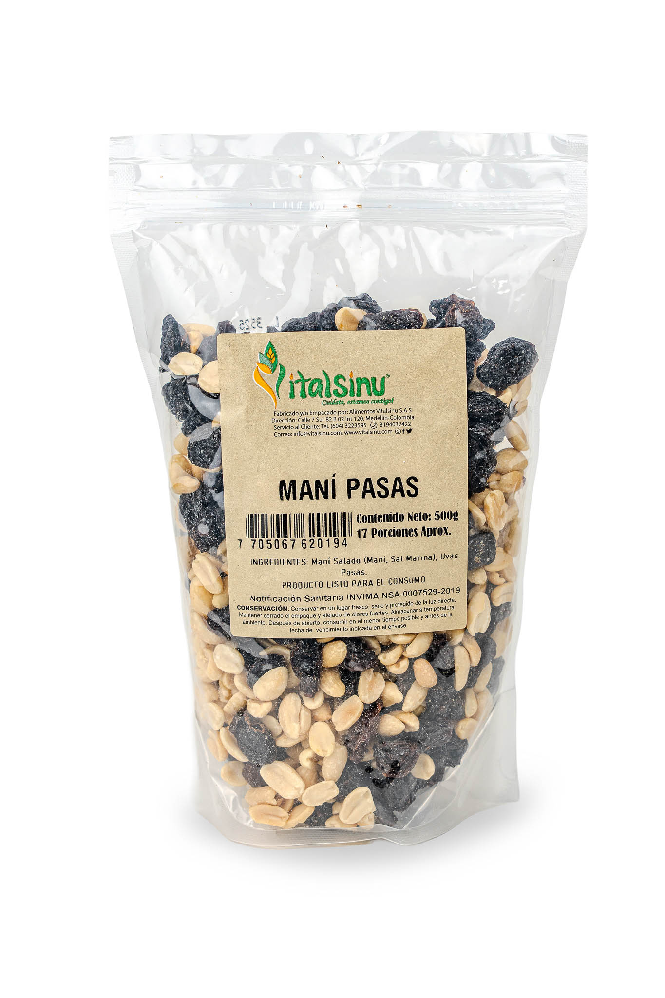 Maní Pasas 500gr - Producto saludable Vitalsinú